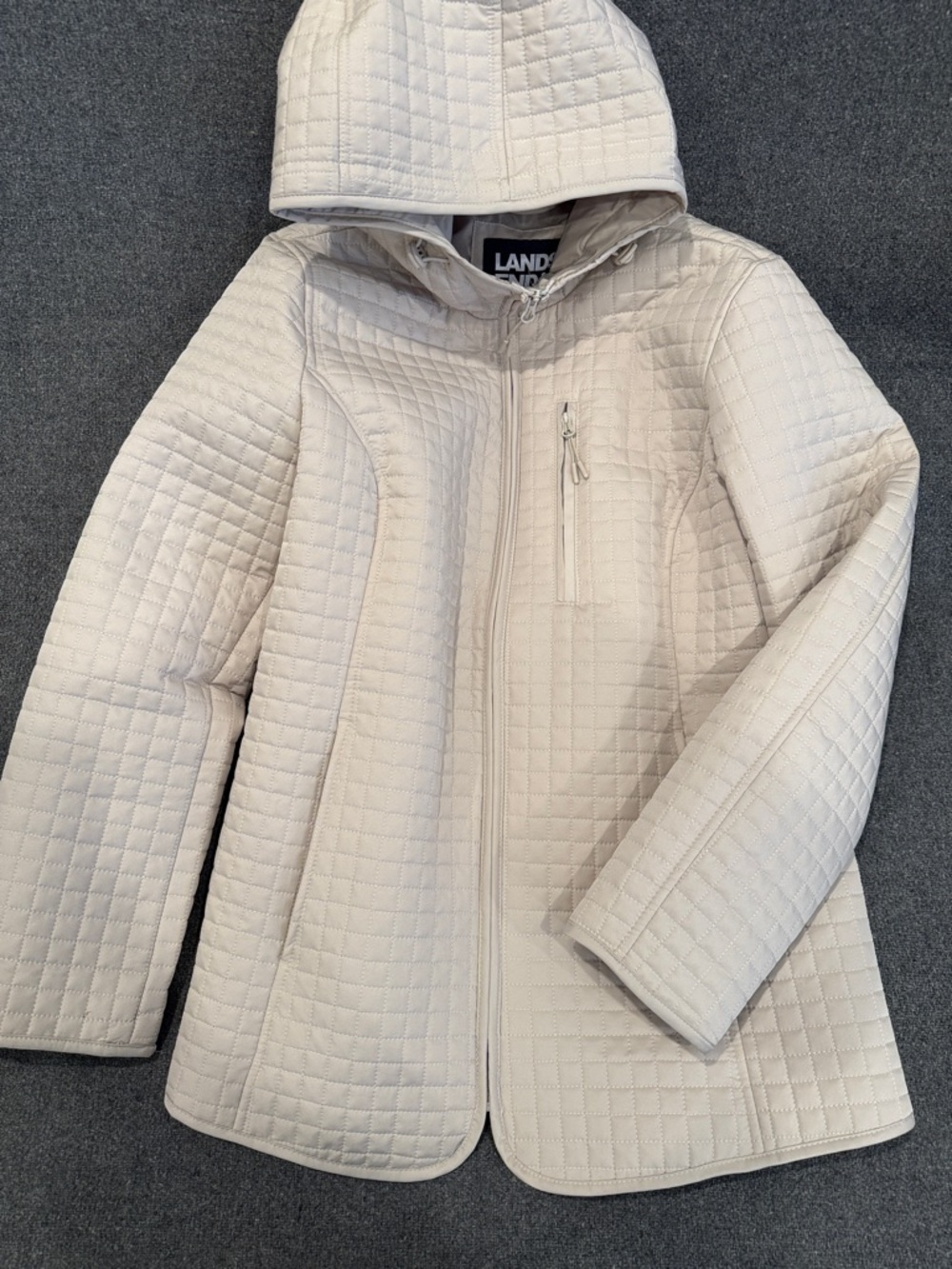 Lands' End Quilted Hooded Jacket in Light Cream size L